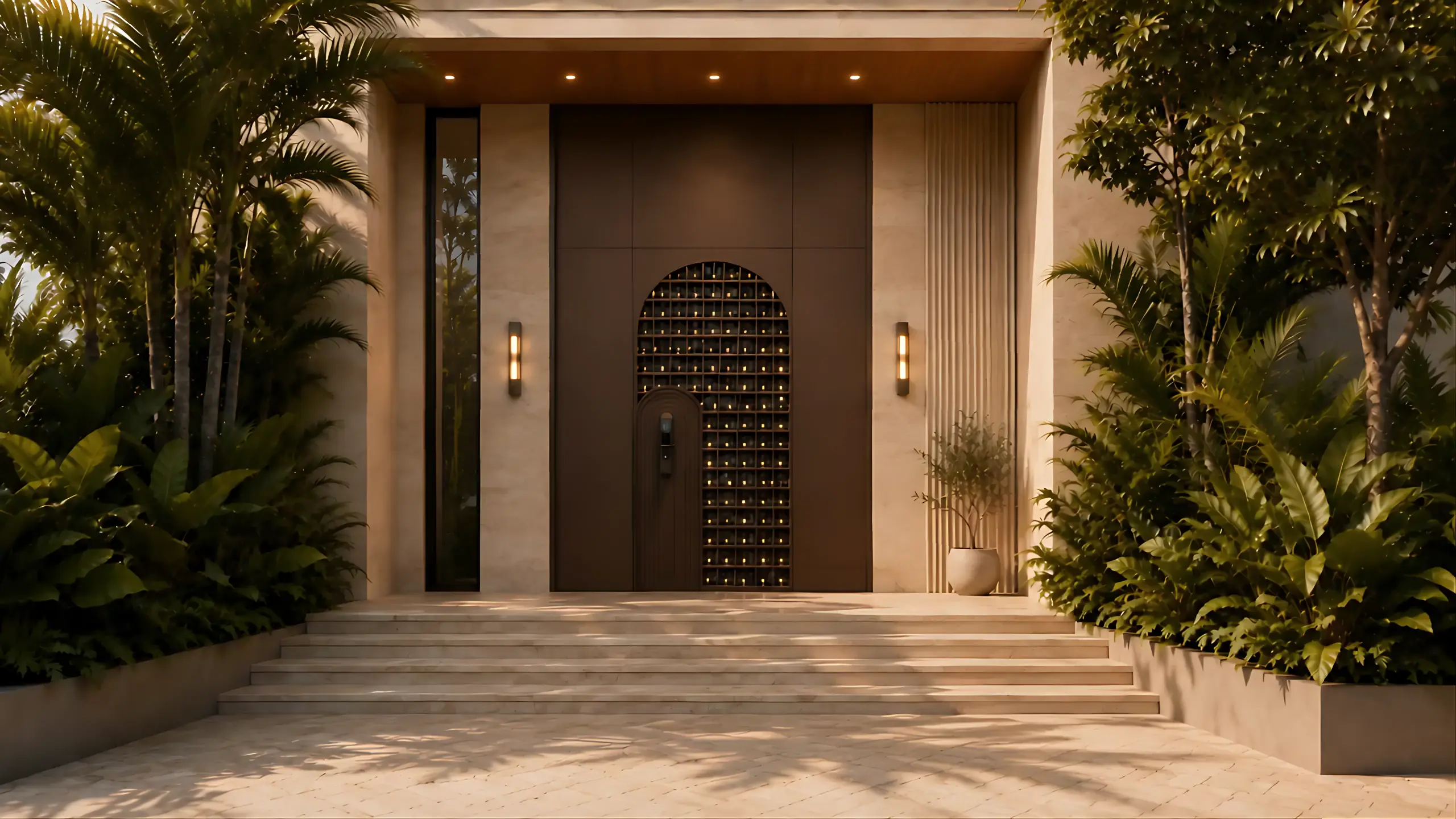 Walkthrough of a warm, contemporary Mumbai apartment — entrance, living room, kitchen and dining, bedrooms, and a planted balcony at golden hour